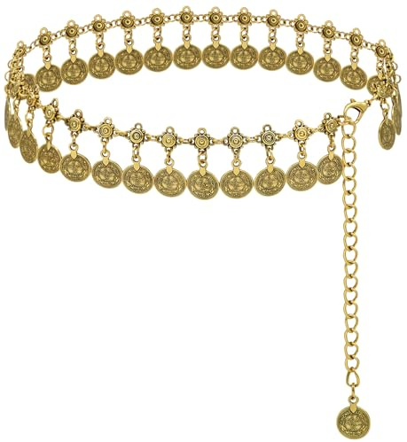 LIMHOO Western Cowgirl Gürtel für Damen Concho Metall Gürtel Kette für Kette Verstellbar (XL0463 Doppelt Gold X-Large)
