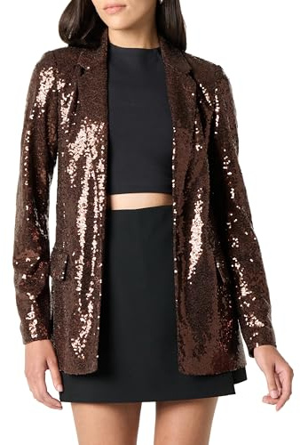 The Drop Blazer Long Blake pour Femme, Paillettes Chocolat, Taille L