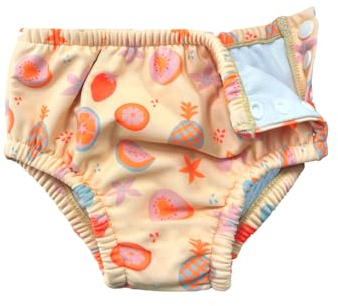 weVSwe Reusable Swim Nappy Baby Girls UPF 50+ Washable Newborn Swimming Diaper Absorbent for Toddlers Swimming Lesson Orange Fruits 6-12 Months