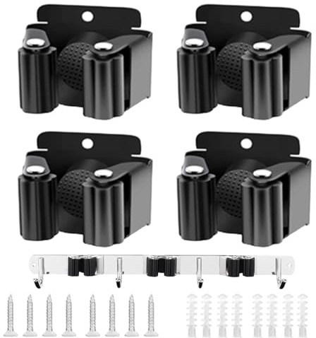 Mop Gripper, Broom Gripper with Rubber Grips, Wall Mounted Broom Handle Holders, Space Saving Broom Organizer, Convenient Storage Hooks, Mop Holder Bracket for Garages Bathrooms and Home