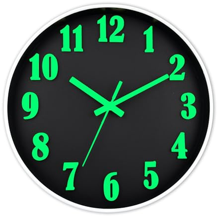 DIYZON 3D Schriftart Leuchtende Wanduhr, Geräuschlos, Nicht tickend, 30 cm, Nachtlicht-Wanduhren, Batteriebetrieben, Moderne Glas-beleuchtete Wanduhr, Dekorativ für Küche, Zuhause, Schlafzimmer, Büro