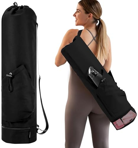 Vueinrg Yogatasche mit Nassfach und Flaschentasche, Sporttasche Damen Verstellbarer Schultergurt Yogamatte Tasche Gym Yoga Tasche + 1 Paar Yoga Socken, für Fitnessstudio, Klasse, Strand,Reisen