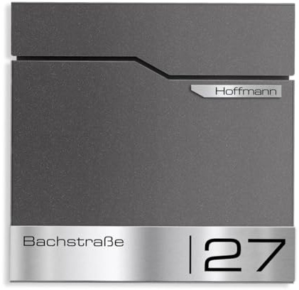 Metzler Design Briefkasten Thobe - inkl. V2A Edelstahl-Namensschild - Wandbriefkasten in Eisenglimmer DB 703 - Postkasten inkl. Zeitungsfach - Größe: 37 x 37 x 10,5 cm