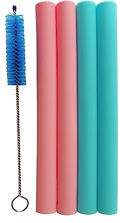 Wisepoch Extra-Wide Fat Silicone Straws, 4 Count, Blue and Pink, Gulping Ease, Boba-Friendly, 6-inch