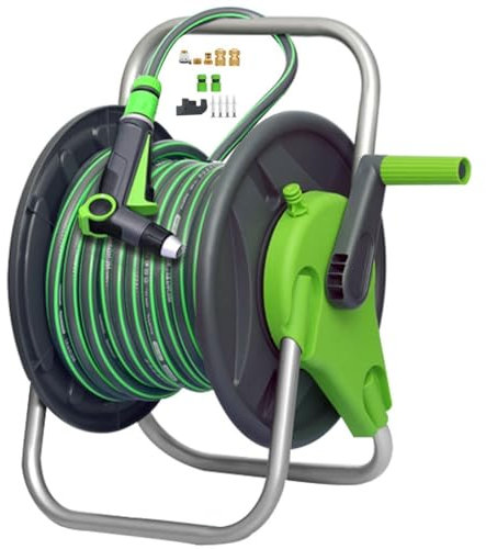 ZXNANA Schlauchaufrollerwagen Wandmontierter Schlauchhalter Wasserschlauchwagen Aufroller Tragbarer handgehaltener Schlauchwagen für die Haushaltsreinigung Schlauchmobil (Hose Cart+30m Pipe)