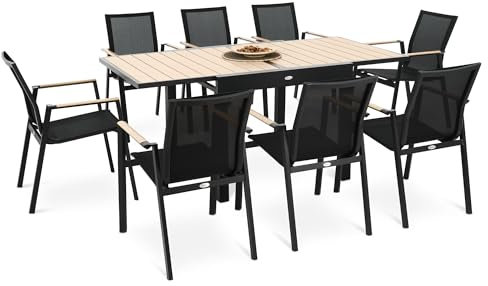 di volio Gartenmöbel PEJO, Set - ausklappbarer Gartentisch mit Stühlen, Essgruppe für 4-8 Personen, bequem & wetterfest, aus hochwertigen Materialien (Beige, 8+1)