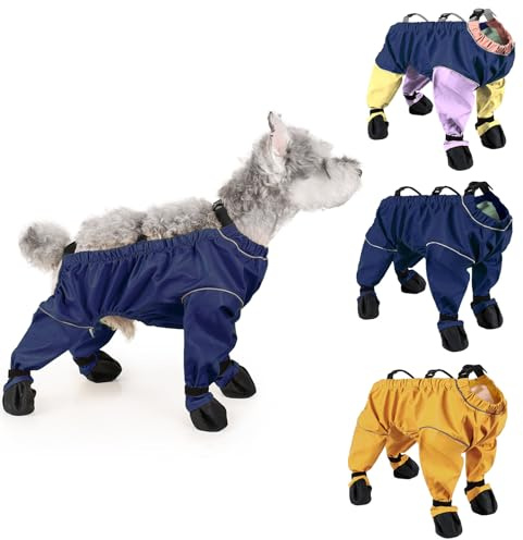 BT Bear Hundeschuhe, wasserdicht, schmutzabweisend, rutschfest, vierbeinig, mit Hosenträgern, reflektierender Haustierpfotenschutz für kleine Hunde, Outdoor, Spaziergänge, Wandern, Blau, Größe S
