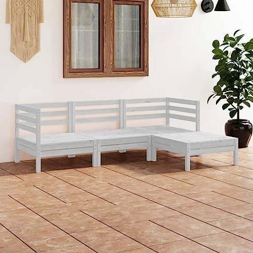 KTHLBRH 4-TLG. Garten-Lounge-Set Massivholz Kiefer Weiß Gartenmöbel-Sets Balkonmöbel-Sets Terrassenmöbel-Sets Outdoor-Möbel-Sets für Terrasse, Garten, Balkon