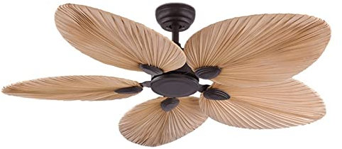 SOFTTO Ceiling Fans with Lamps Brown Palm Leaf Fans Ceiling 52 Inch Led Ceiling Fan Without Light Remote Control Southeast Asia DC Reverse Fans for Bedroom,Living Room