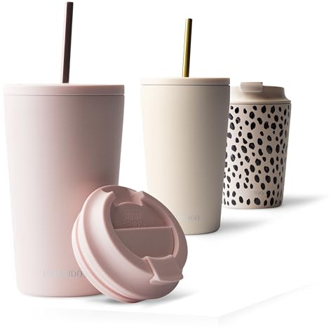 MAMEIDO Termomugg med sugrör 470 ml (Blush Kissed) | med drickslock och avtagbart sugrör, läckagesäker, i rostfritt stål & BPA-fri, passar i de flesta bilmugghållare