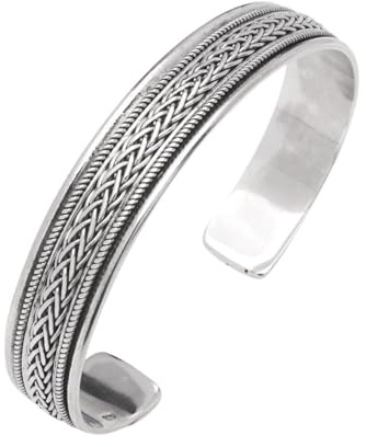 TreasureBay Herren 925 Sterling Silber Armspange – 12mm Breite Keltische Flecht-Manschette – Verstellbare Größe