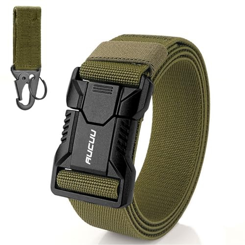 Aucuu Taktiskt herrbälte, justerbart taktiskt nylonbälte med snabbkoppling metallspänne, militära herrbälten för utomhussport praktisk, #5 grön-b uppgradering, 125cm/49(pour 90-105cm/36''-42''）