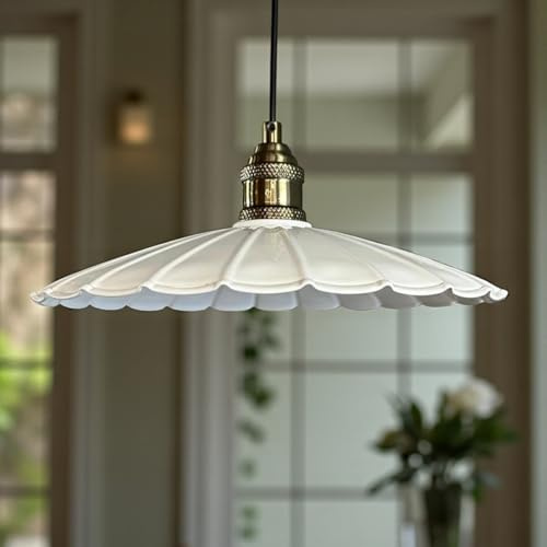 bamyum Risso Hängelampe Industrial aus Metall Ø34 cm, Küchenlampe Vintage, Hängelampe Esstisch E27, Wohnzimmerlampe Hängend Vintage, Pendelleuchte Esstisch und Wohnzimmer, Pendelleuchte Weiß