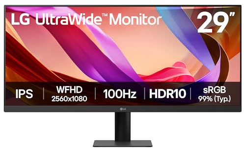 LG UltraWide Monitor 29U511A - UWFHD 1080p IPS 29 inch, 100Hz, 5ms GtG, HDR10, Office and Desktop display, Reader Mode & Flicker Safe, Smart Energy Saving, DisplayPort, HDMI, Black
