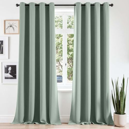 Vangao Vorhang Blickdicht mit Ösen Modern 2er Set H260xB140cm Salbeigrün | Verdunklungsvorhänge 260 cm lang Lichtundurchlässig, Gardinen Wohnzimmer Schlafzimmer Kinderzimmer Fenster Thermovorhang