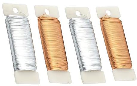 4 Rollen Basteldraht Dünn in Gold & Silber für Schmuckherstellung, Bastelarbeiten, Floristik, Blumengestecke, DIY-Dekorationen (0,35mm x 50m)