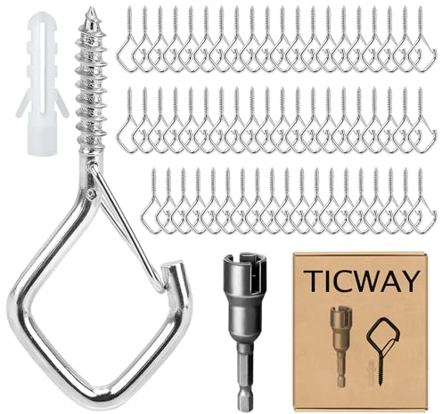 Ticway 60 Stück Edelstahl Schraubhaken, Haken Zum Schrauben mit Sicherung, Wandhaken, Deckenhaken, Schraubhaken 304 Edelstahl Kann für Pflanzen, Blumentöpf