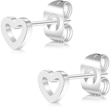 FACOKO Orecchini da donna in titanio a forma di cuore cavo da 5 mm, ipoallergenici, oro/argento/rosa e nero (Argento)