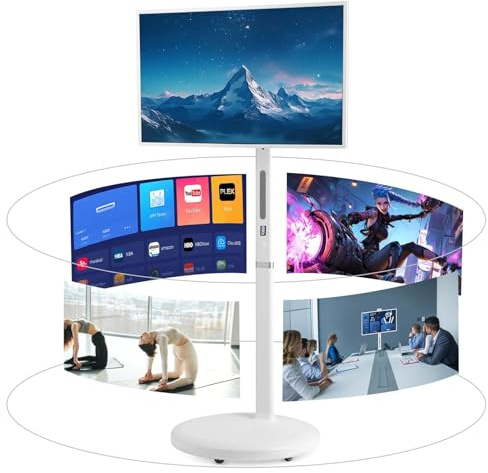 ALSUP Écran PC Gamer 32 Pouces & Télévision Moniteur Tablette, Pied Mobile, 1080P, AI Voix, Caméra Amovible 27-6+64G