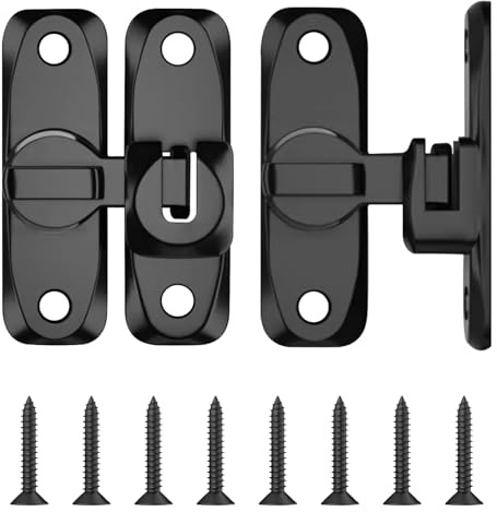 Bcautay 2 Stück Schiebeschloss Türriegel 90/180 Grad Edelstahl | Schiebetürschloss,Türverriegelung mit 8 Schraube für Schiebetüren, Scheunen, Bäder, Fenster, Küchen, Silber (black)
