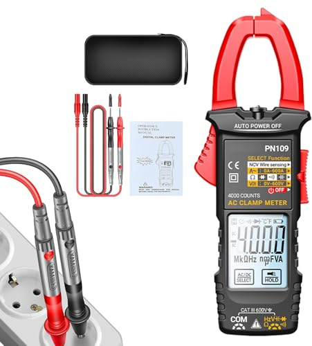Patifirst Pinza Amperimétrica | Medidor de Pinza de Corriente Continua 4000 Cuentas | Probador Digital Portátil con Retroiluminación LCD para Corriente Automática Voltaje Circuito Capacitor Automotriz