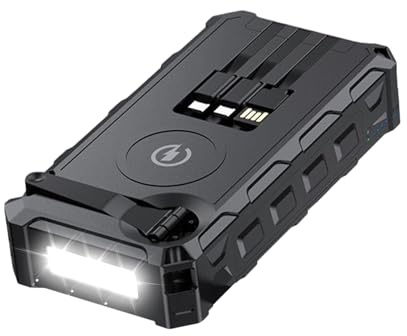 Powerbank a energia solare, 20.000 mAh, batteria esterna a energia solare, impermeabile IPX66, power bank a manovella con luce LED, powerbank wireless, funzione di allarme SOS integrata e bussola per