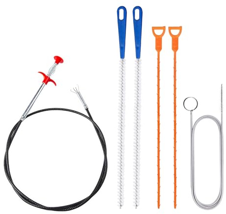 Redamancy 6 Piezas Desatascador Fregadero, Desatascador Fregadero, con Limpiador de Tuberías, Cepillo de Drenaje y Cepillo Flexible, Herramienta Multifuncional para Cocina, Baño, Alcantarillado