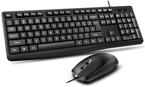 Plyisty USB-Kabelgebundene Tastatur-Und Maus-Kombination, Ergonomische Tastatur In Voller Größe Mit Ziffernblock, Optische Maus 1000 DPI, Plug Play Für Laptop, Zuhause, Gaming, Büro (Black)