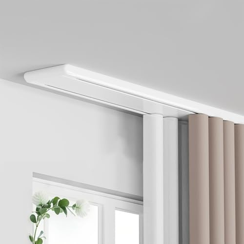 Silent - Barra de cortina de 2 vías para montaje en techo, ideal para cortinas correderas, barra de aluminio personalizable de 60 a 680 cm (blanco 1,7 m, perfecto para interiores modernos)