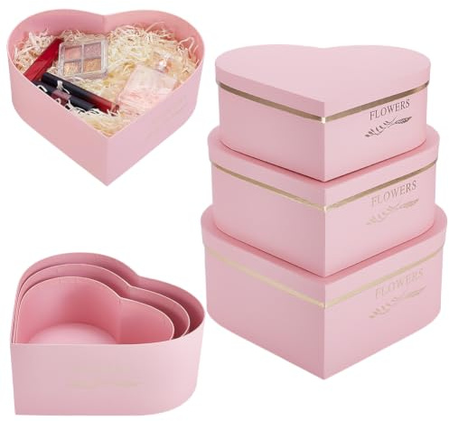 UNICRAFTALE 3 Stück 3 Größen Herzförmige Geschenkboxen mit Deckeln Rosa Verschachtelte Herzboxen aus Pappe Geschenkverpackungsbox Set für Schmuck Parfüm Teddybär Hochzeit und Geburtstag Verpackung