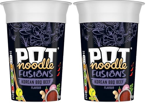 Pot Noodle Fusions Korean BBQ Beef Instant Snack vegan* quick to make noodles Instant Noodle 8x 100 g (Pack of 2)
