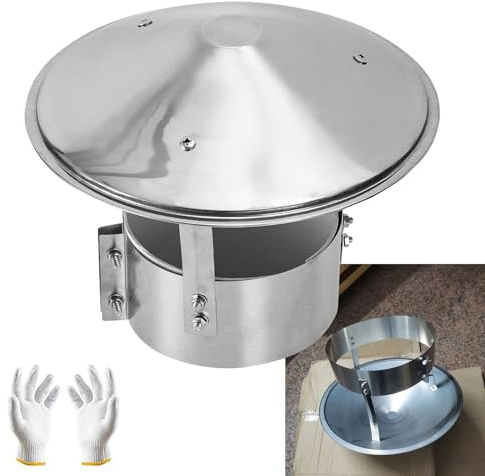 Comignolo Antivento Acciaio Inox da 7.5 9 10 11 12.5 15 18 cm, Tappo Terminale Canna Fumaria, Cappello Uscita Fumi Antipioggia Base Tonda per Camino Stufa A Legna O Pellet(15cm)