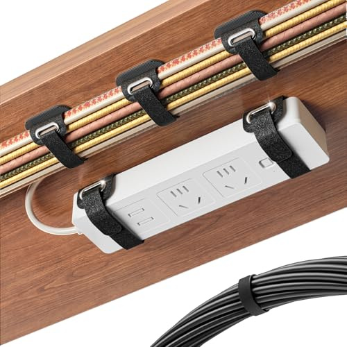 Gestion des câbles sous Le Bureau, 【Compatible avec Toutes Les multiprises】 Organisateur de câbles à Prise renforcée pour Les Gros Faisceaux de câbles, 8 Paires