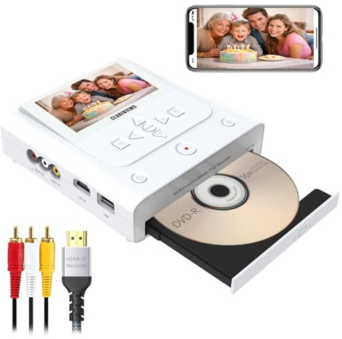 VHS to DVD Recorder, DVD Recorder with HDMI & AV Input, Record from VCR, Hi8 and Camcorder to DVD, USB, SD or HDD, No PC Needed, 4.3 LCD Preview, Phone Video/Photo to DVD/USB/SD/HDD App Copy