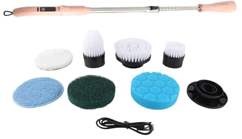 Autolaveuse électrique portative sans fil 7,4 V avec 7 têtes de brosse interchangeables, batterie 4 000 mAh, 3 réglages de vitesse 300 à 500 tr/min, poignée télescopique et 4 (Or Rose)