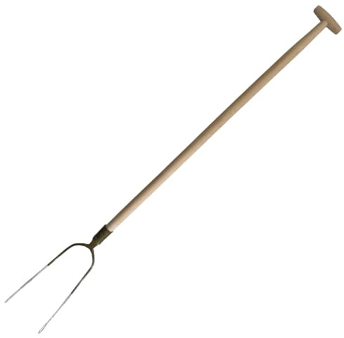 pokm toolsmarket - 2 Zinken Mistgabel mit T-Griff & Holzstiel 115 cm – Stabiler Stahl-Gabelkopf Stiel aus Buchenholz, geschweißt & lackiert, Dunggabel für Mist, Heu und Kompost