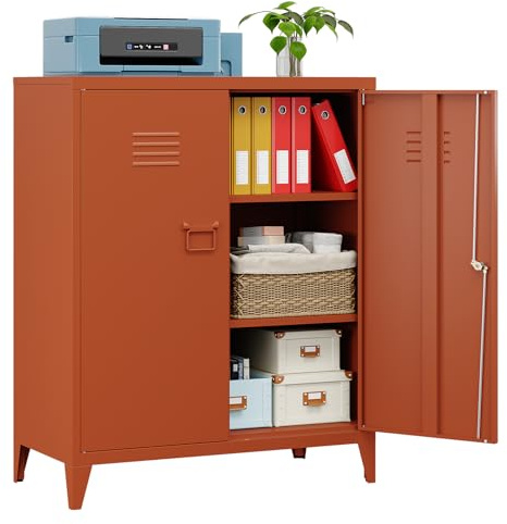 Sightlife Aktenschrank Büroschrank mit 2 Türen Abschließbarer Metallschrank Aufbewahrungsschrank Stahlschrank Verstellbare Regale Mehrzweckschrank Schuhschrank 90x 80x 40 cm Rot