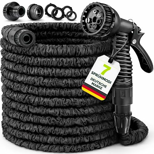 TRESKO® flexiSchlauch 30 m - Flexibler Gartenschlauch dehnbar | Wasserschlauch dehnbar inkl. 1/2 & 3/4 Adapter | Flexschlauch mit 7 Modi Brause | Flexi Wonder Knickfrei Flexibel