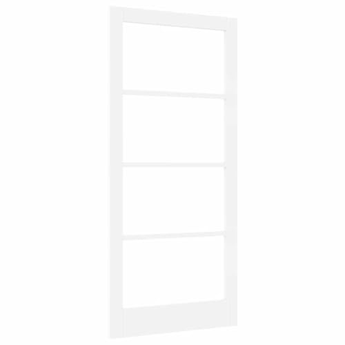Foknhdi Innentür ORKDAL Zimmertür aus Massivholz Kiefer mit Glaselementen, Weiß grundiertes Türblatt im modernen Design für Wohnzimmer Schlafzimmer und Küche, 93 x 202 cm