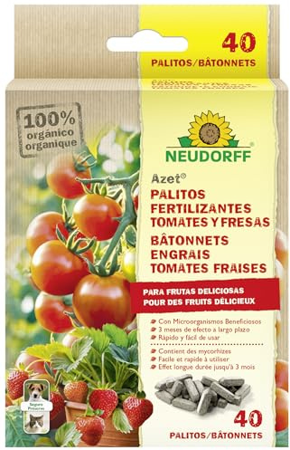 Neudorff Azet Bâtonnets Engrais Tomates & Fraises – Pour des fruits délicieux, avec mycorhizes, effet longue durée jusqu’à 3 mois, 40 bâtonnets