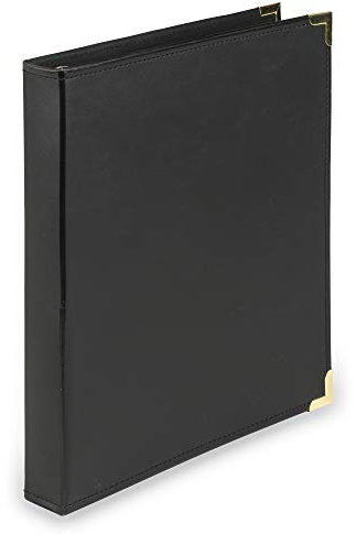 Samsill Leather Binder, Classic Collection, 3 Ring, Executive Presentation Portfolio, 1 Inch (Holds 200 Sheets), Brass Round Ring, Black