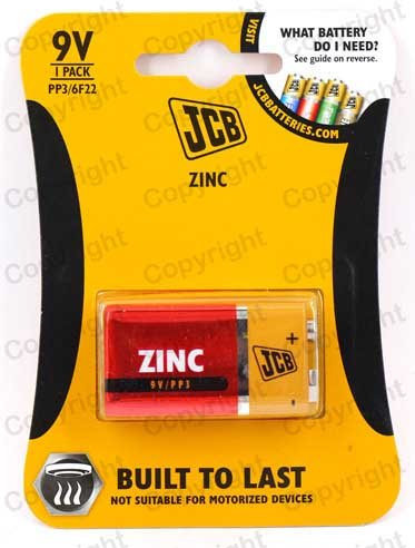 PP3 9V Battery JCB Super Heavy Duty Zinc Chloride Card of 1