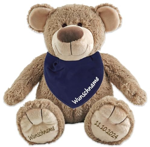 Elefantasie Geschenkset Teddybär mit Halstuch Stofftier Teddy und Baby Dreieckstuch im Set mit Namen personalisiert Verschiedene Ausführungen (dunkelblau)