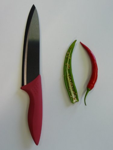 point-home Coltello in Ceramica, Nero, Lama Rossa Lunga 200mm