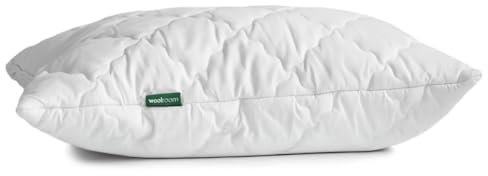 WOOLROOM Classic Quilted Wool Pillow, Standard Size, Medium Firm - Hypoallergenic Temperature Regulating Bed Pillow Comfort - 100% British Wool for Natural Sleep - Feather and Down Alternative