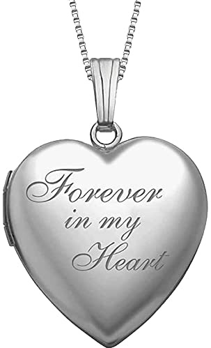 PicturesOnGold.com Forever in My Heart Locket Necklace for Women That Hold Pictures in Personalized Silver (Locket Only).`