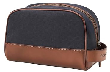 DRAKENSBERG Canvas Kulturbeutel Herren 'Glen' - Klassische Vintage Kulturtasche, Leder, elegant, edel, nachhaltig, 5L - Marine-Blau, DR00197