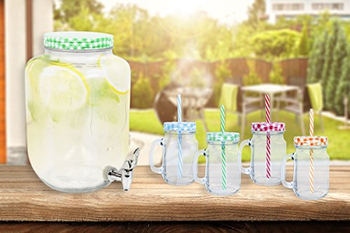 Mason Jar Drinking Set Dispenser Cocktail Party BBQ Straw Outdoor Glassware Lid