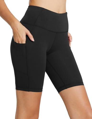 baleaf Biker Shorts for Women Workout Yoga Gym Spandex Running Volleyball Tummy Control Compression with Pockets 8 Black L