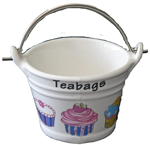 Cupcake teabag tidy, porcelain bucket shaped teabag tidy